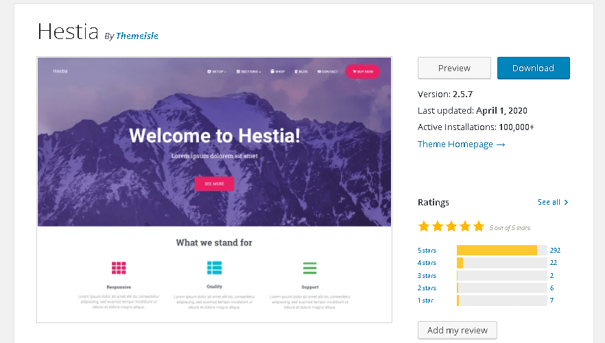 Hestia- Best WordPress Photography Themes